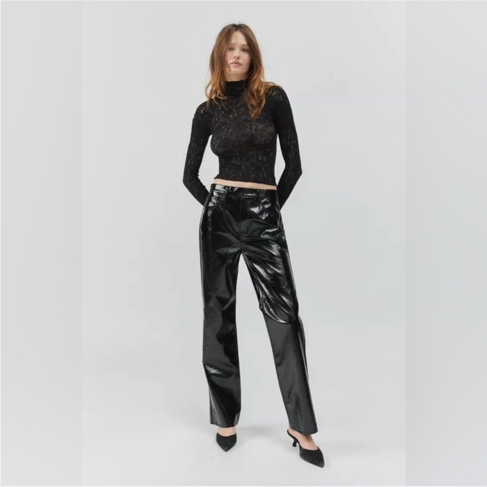 Pistola Cassie High Rise Coated Straight Pants in Black Vinyl Size 30 NWOT